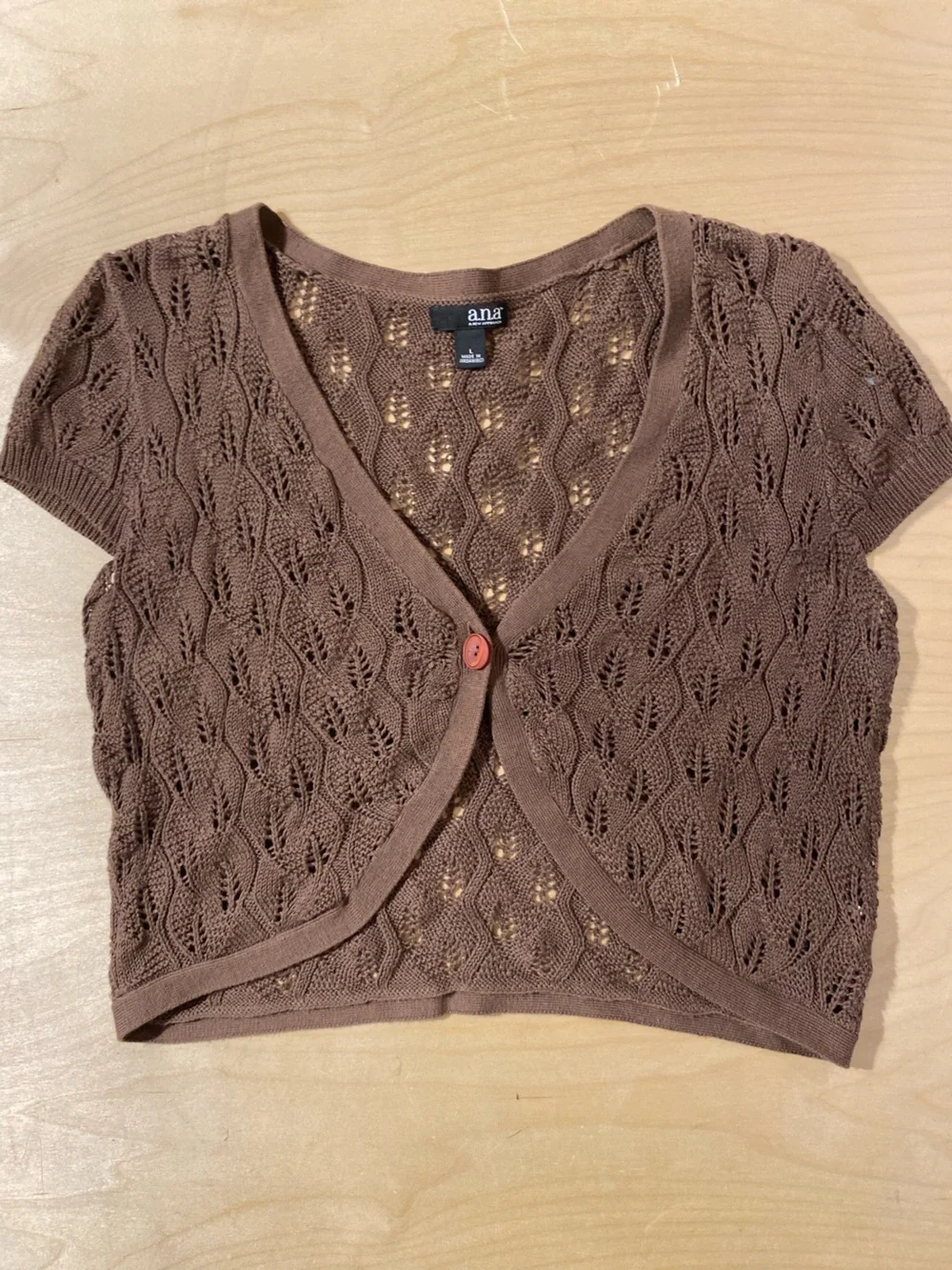 a.n.a Brown Short-Sleeve Knit Bolero Cardigan Large (RS)